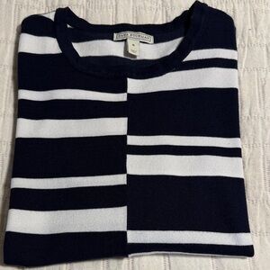 Dana Buchman Navy and White color block Striped Crewneck Sweater